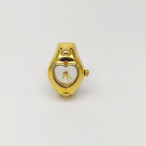 Vintage (1 of 1) silver mirror dial gold tone heart shape ring watch by migi (Un
